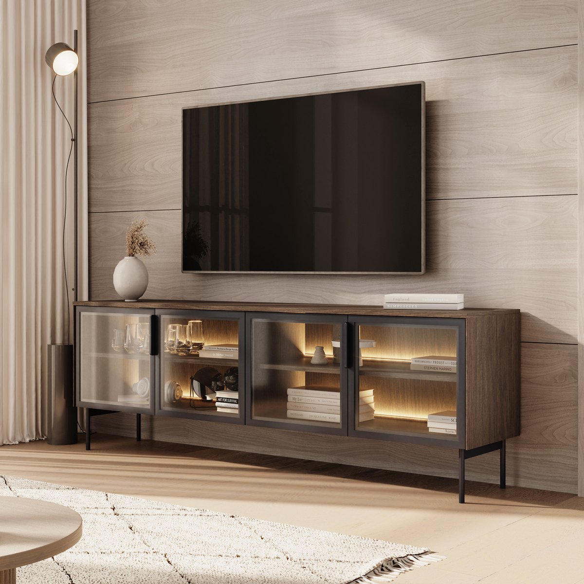 MEUBELLA Lomo - TV-Meubel - Donker eiken - 181 cm Bruin