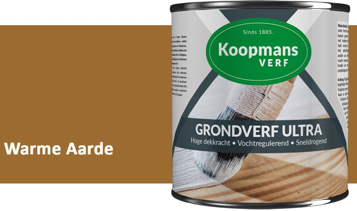 Koopmans Grondverf Ultra – Grondverf Hout & Metaal Binnen en Buiten – Vochtregulerende Primer – Hoge Dekking – Zijdeglans – Warme Aarde – 750 ml