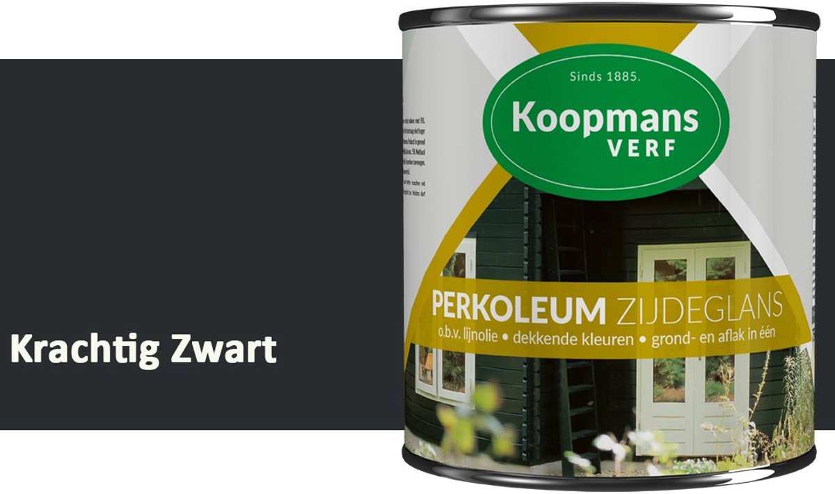 Koopmans Perkoleum Zijdeglans Dekkend – Houtverf Buiten – Dekkende Beits voor Schutting & Gevel – Elastisch & Weerbestendig – 750 ml – Krachtig Zwart