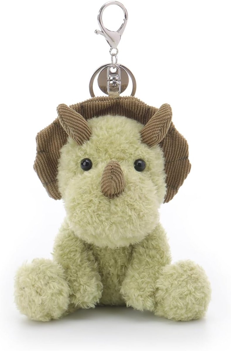 Lamb Groene Triceratops Leuke sleutelhanger, zacht gevulde pluche sleutelhanger, speelgoed voor kinderrugzak, portemonnee, 13 cm