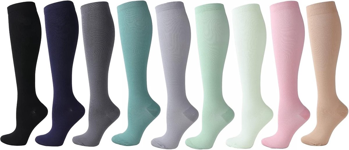 (2 paar) Compressiekousen voor mannen en vrouwen, vliegsokken, compressiekousen, hardloopsokken voor hardlopen, scheenspalken, vluchtreizen, boost uithoudingsvermogen, circulatie en herstel