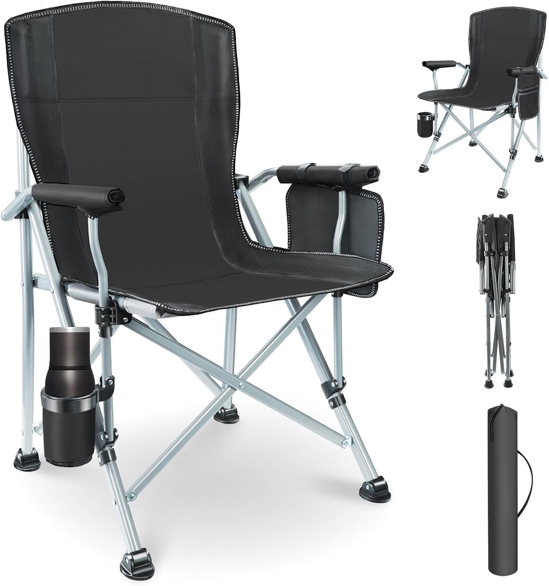 Campingstoel,opvouwbaar tot 200 kg,Zwart