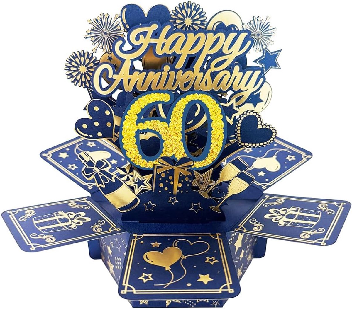 60-jarig huwelijksjubileum pop-upwenskaart voor hem, groot 3D 60-jarig samen-cadeau voor echtgenote, beste 60 jaar getrouwd cadeau-idee voor hem en koppels