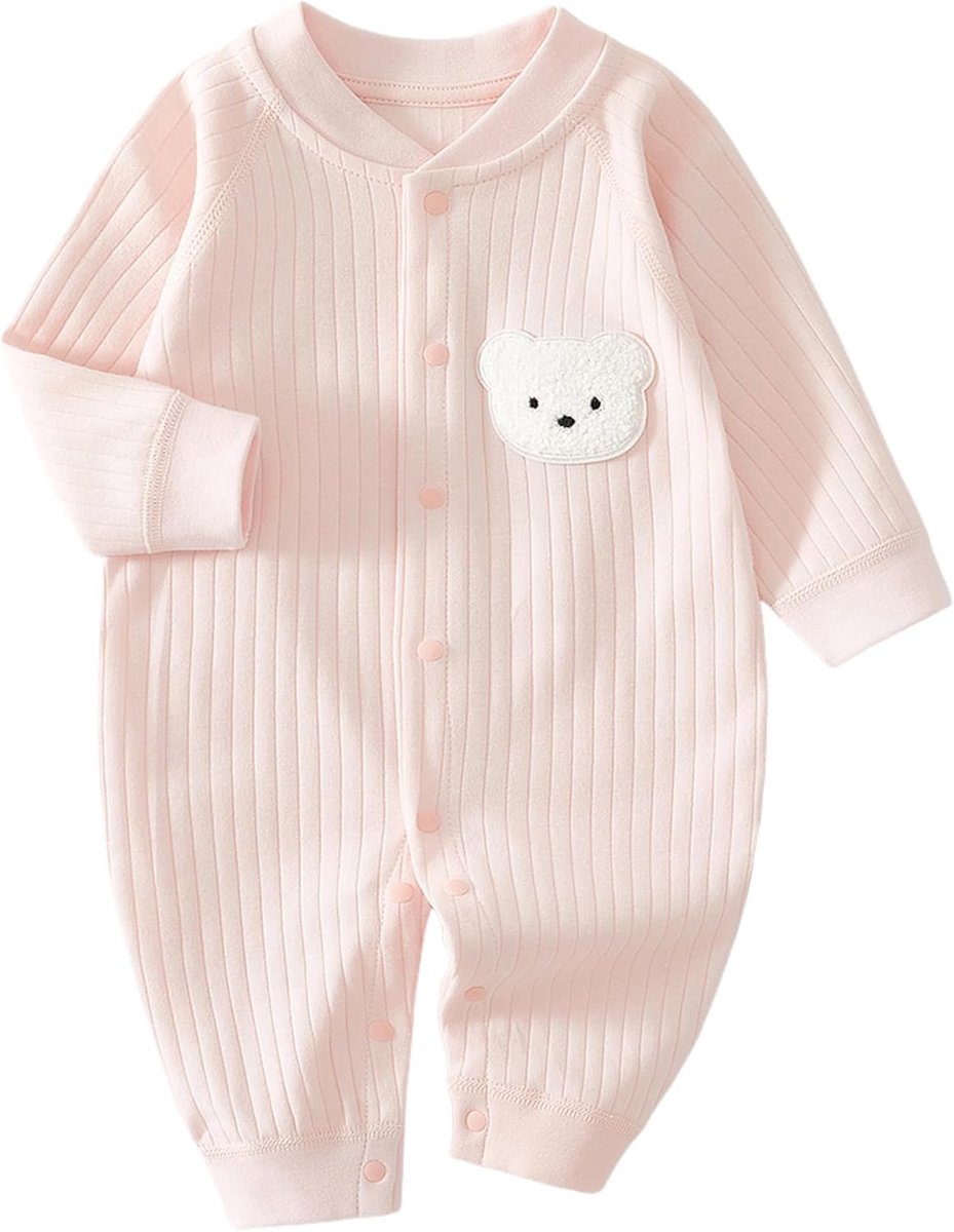 Babyromper voor pasgeborenen van 100% katoen, pyjama met lange mouwen en schattige applicaties, zachte eendelige overall voor jongens en meisjes, babykleding voor het hele jaar door met