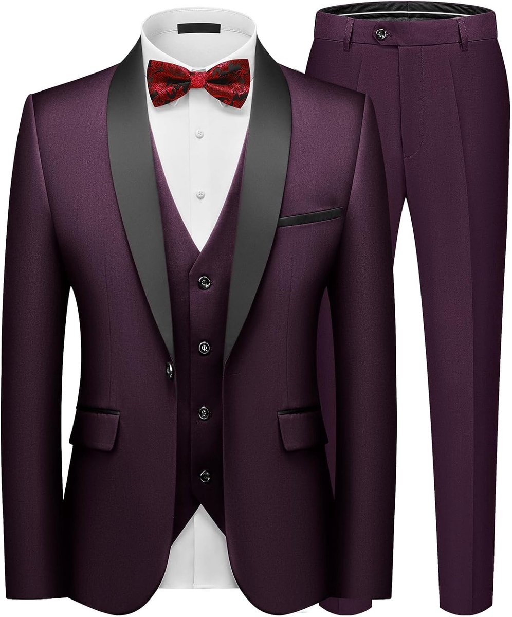 Pakken, 3-delig, slim fit, smokingpak, sjaal, revers, enkele rij knopen, blazer, vest, broek, bruiloft set