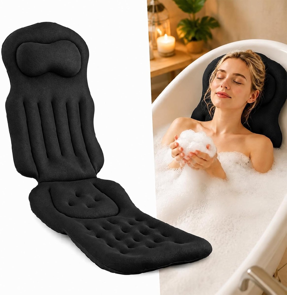 Badkussen antislip met zuignappen, ondersteunt nek, rug en benen