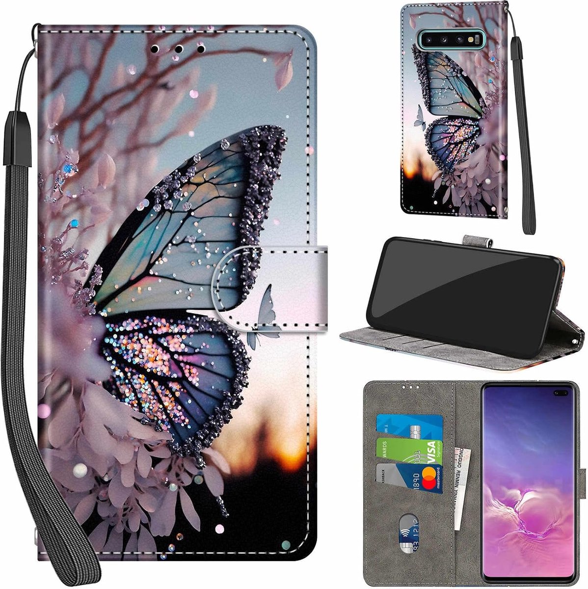 Portemonnee Telefoonhoes voor Samsung Galaxy S10 Plus Vlinder