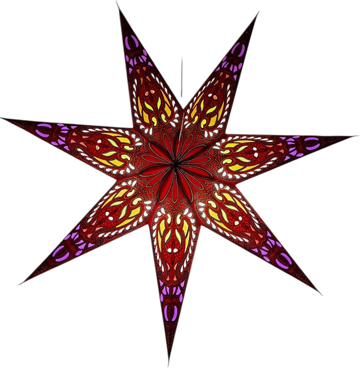 Lampenkap Papier Ster Lichttinten Grote 60cm Hangende Decoraties voor Kerst Bruiloft Woondecoratie Verjaardagsfeest Opvouwbare 7-puntige Ster (Glitter Rood, Paars, Geel)