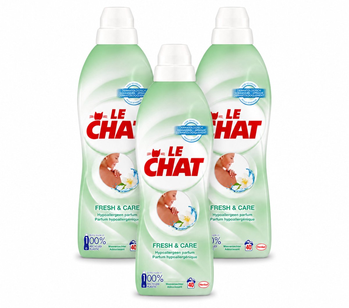 3 x Le Chat – Wasverzachter – Fresh & Care – 880 ml - Bulkverpakking - 3 stuks