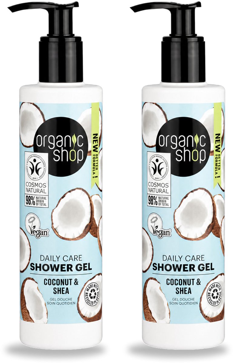 2 x Organic Shop - Daily Care Coconut & Shea Shower Gel - Hydratatie & Verzorging - 280 ml - Voordeelverpakking - 2 stuks
