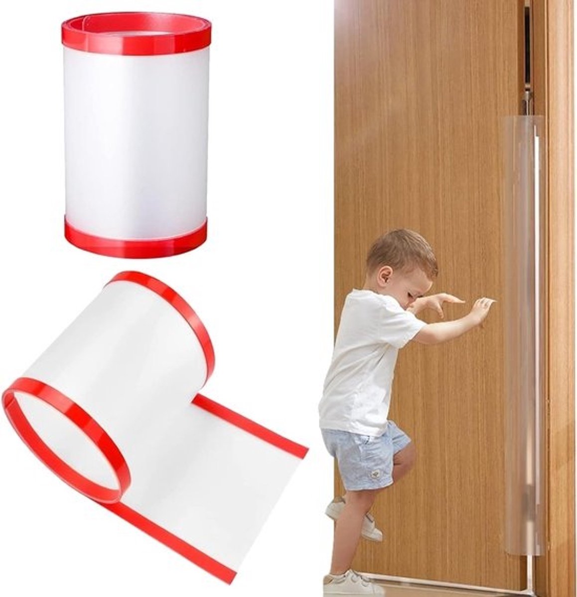 Veiligheidsstrips voor deuren - vinger- en scharnierbescherming, transparant en rood