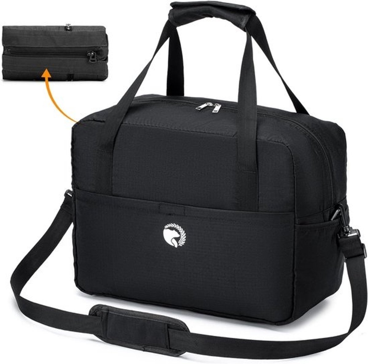 Reisweekendtas 40x30x20 voor Wizzair - vouwbare, waterdichte sporttas van 25L zwart nylon - handbagage voor korte trips en ziekenhuisbezoeken