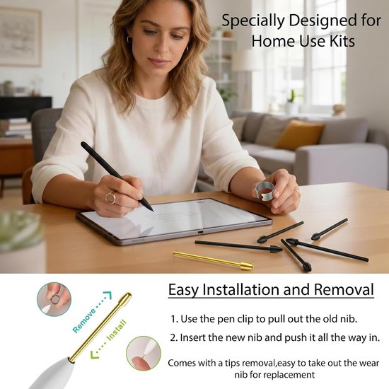 2 metalen + 10 plastic pen tips vervanging voor Samsung Galaxy Tab S10/S9/S8/S7/S6, S26/S25/S24/S23/S22 Ultra S Pen, penpunten+Clip + Opbergdoos (2+5+5 stuks set) — afbeelding 4