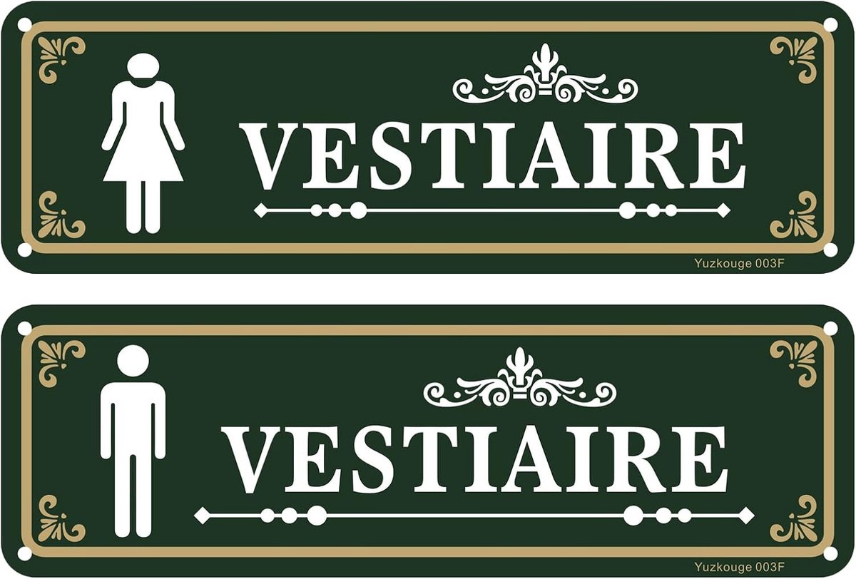 Plaque en Aluminium "Vestiaire Homme" et "Vestiaire Femme" - Lot de 2 (1 Homme + 1 Femme), Afmetingen 25x8 cm, Avec Adhésif Autocollant