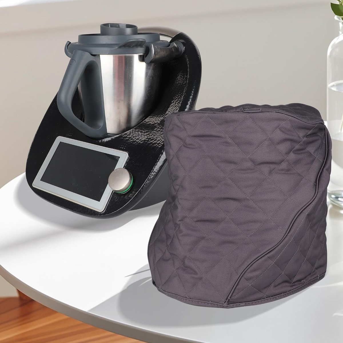 Premium stofbescherming voor Thermomix TM6, grijze gewatteerde canvas hoes met ritssluiting op de rug, antibacterieel en waterdicht, stofhoes, afdekhoes, stofkap, tas