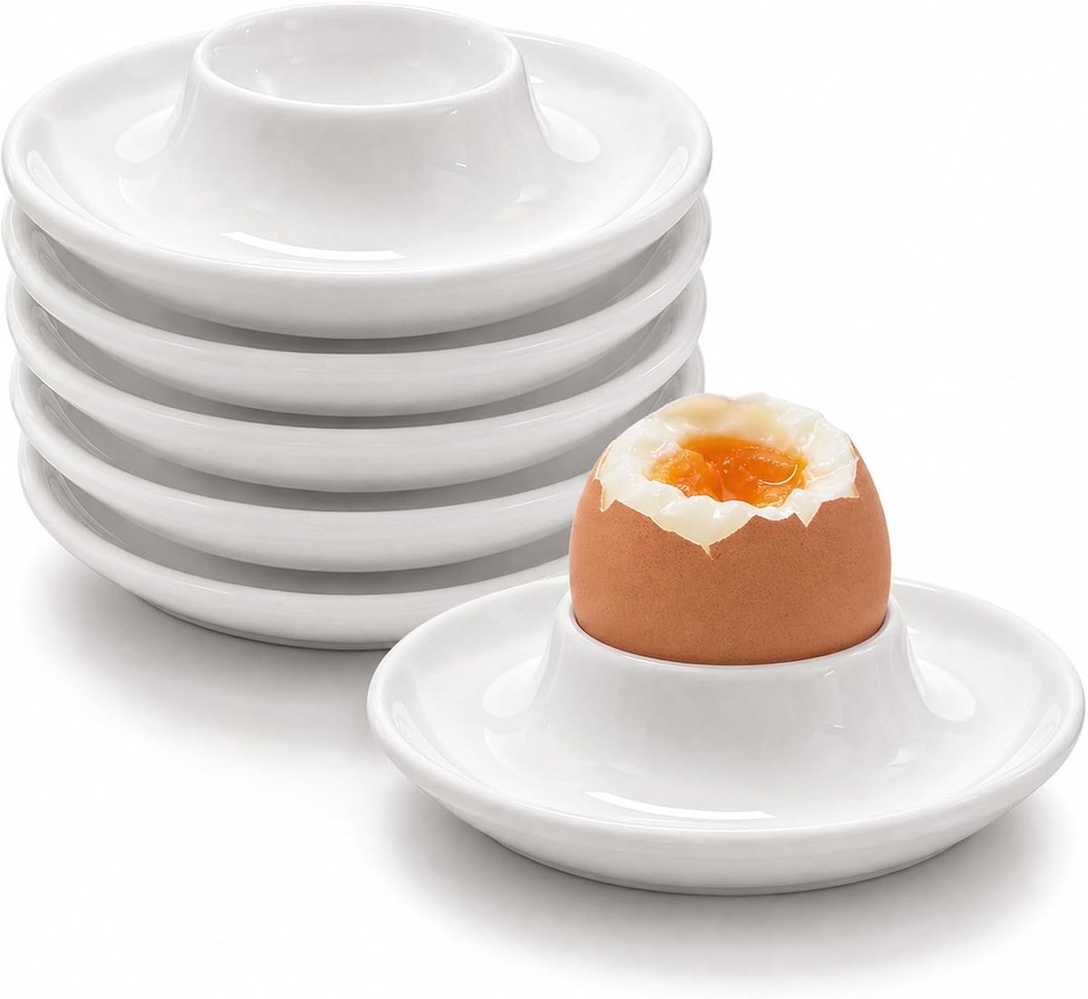 Set van 6 eierdopjes van porselein, wit, stapelbaar, eierdopjes, keramiek, eierdopjes, grappig, eierbeker, stapelbaar met legplank voor ontbijt, eettafel en camping, paascadeau