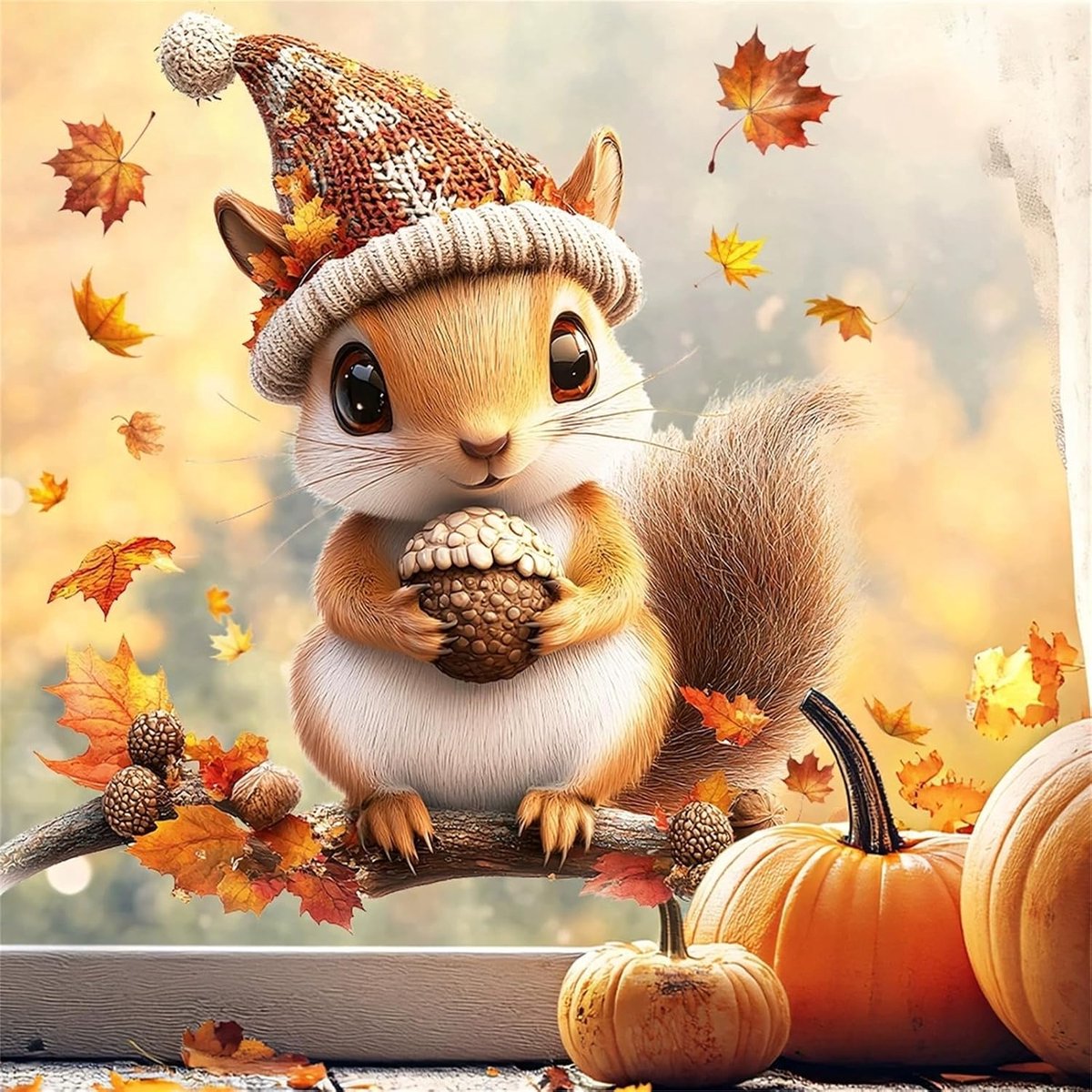 Raamstickers voor herfst, herfst, raamdecoratie, voor kinderen, eekhoorns, dennenappels, raamstickers, herfst, raamdecoratie, herbruikbaar,