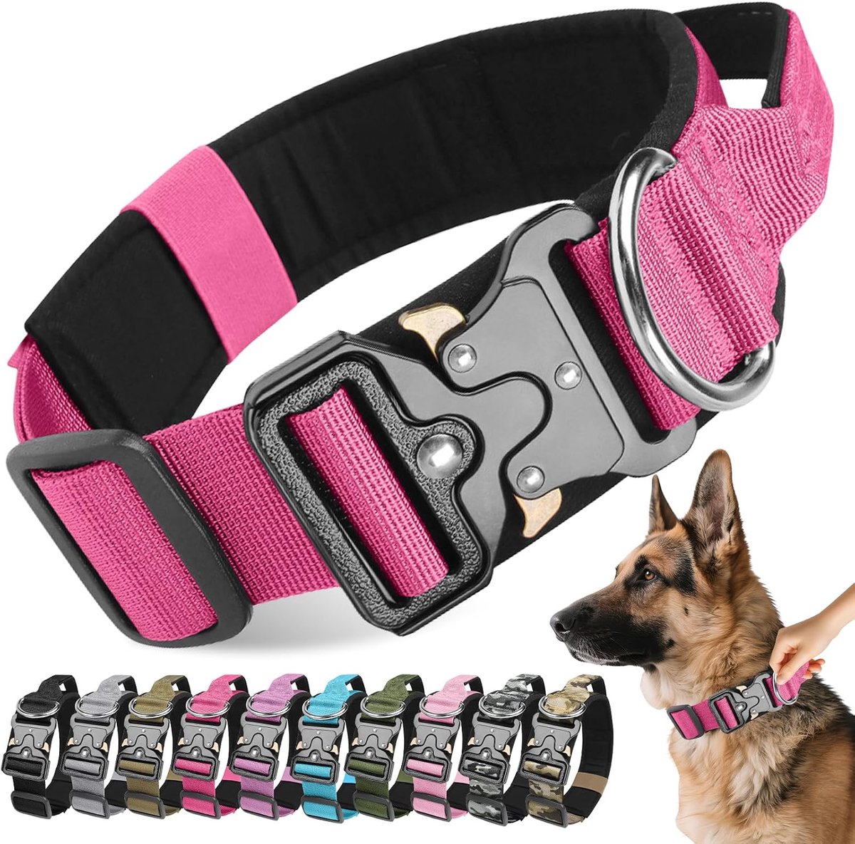 Hondenhalsband, verstelbaar, nylon, hondenhalsband, gevoerd, waterdichte hondenhalsbanden met controlegreep, voor kleine, middelgrote en grote honden, jacht, training, outdoor