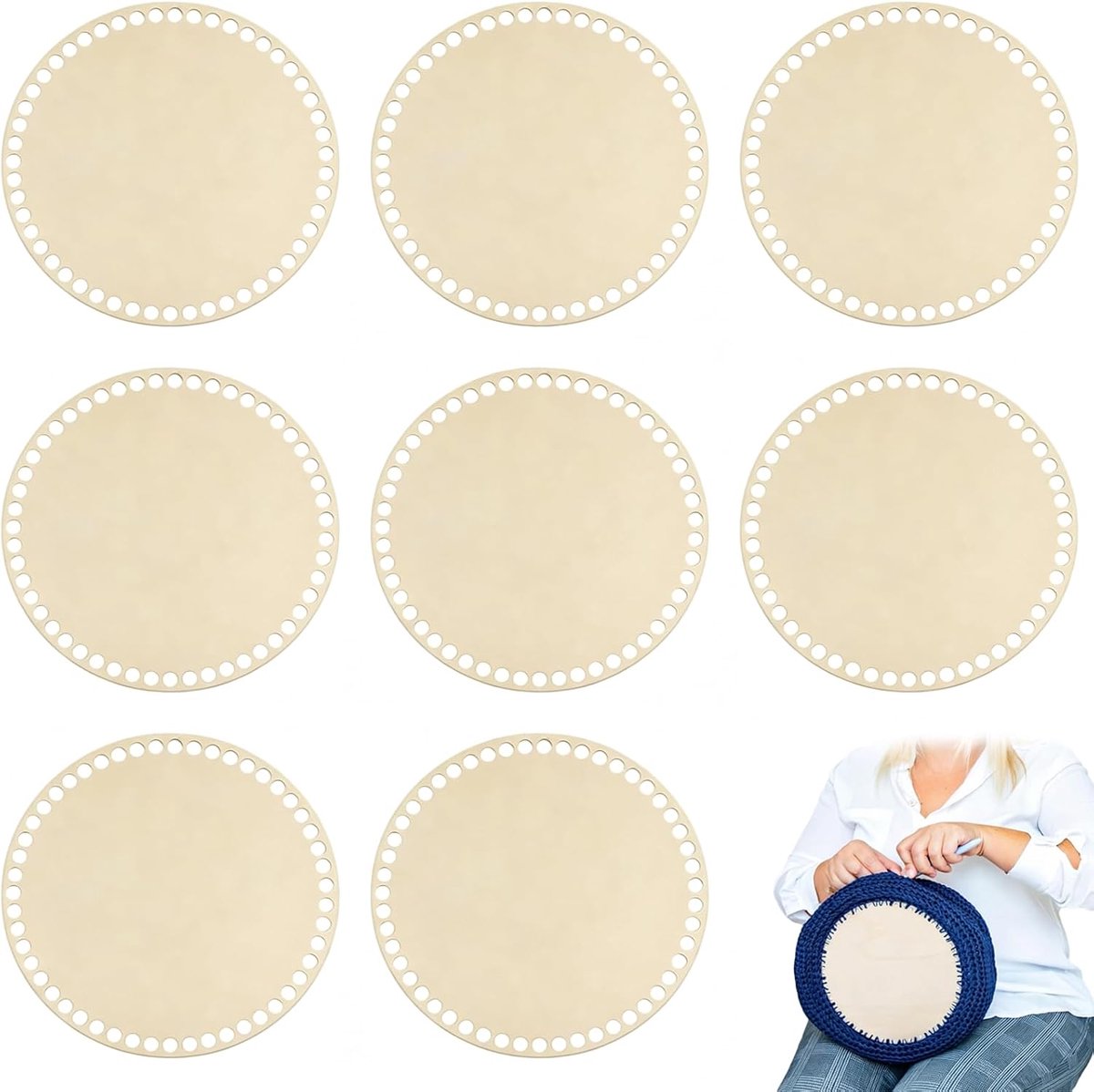 Houten haakmand bodem set 8 stuks rond 10 cm DIY haakproject mandbodem houten basis voor gehaakte manden tassen en creatieve handwerk decoratie