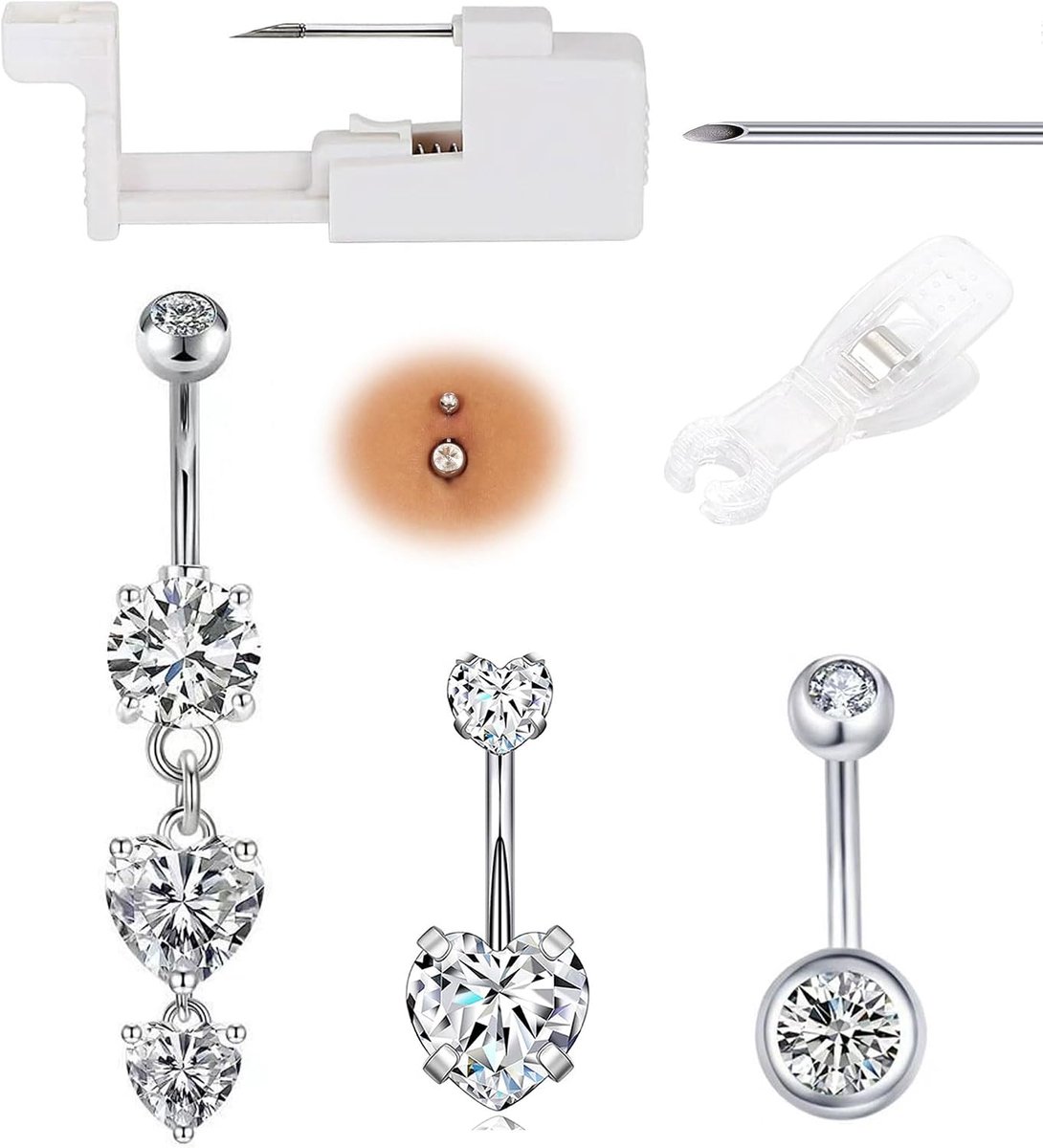 Lip, tong, pistoolset, doe-het-zelf set voor alle lichaamspiercings, 13 G, 14 G, piercing-set, voor oor, neus, wenkbrauw, smiley, piercingset