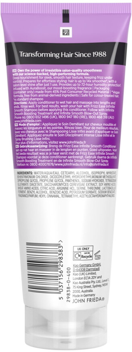 John Frieda Frizz Ease Infinite Smooth Conditioner - 6 x 250 ml - Voordeelverpakking