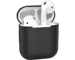 Hoesje - Geschikt voor Apple Airpods 1 - Siliconen Hoes met Clip - Silicone Case Cover - Zwart