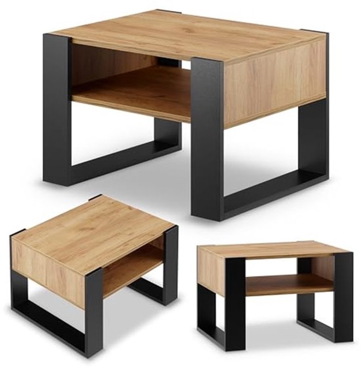 Moderne eikenhouten salontafel 65 cm - Massief, Stabiel en Zwart