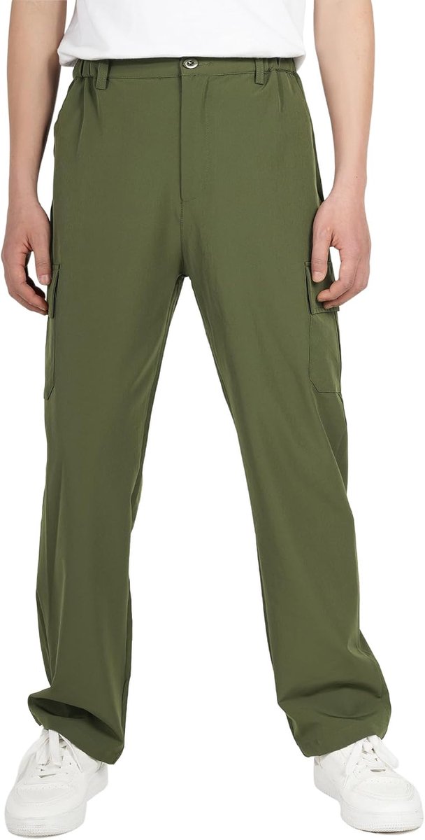 Jongens Lichtgewicht Cargo Broek Rechte Fit Stretch Elastische Taille Casual Waterdichte Wandelbroek