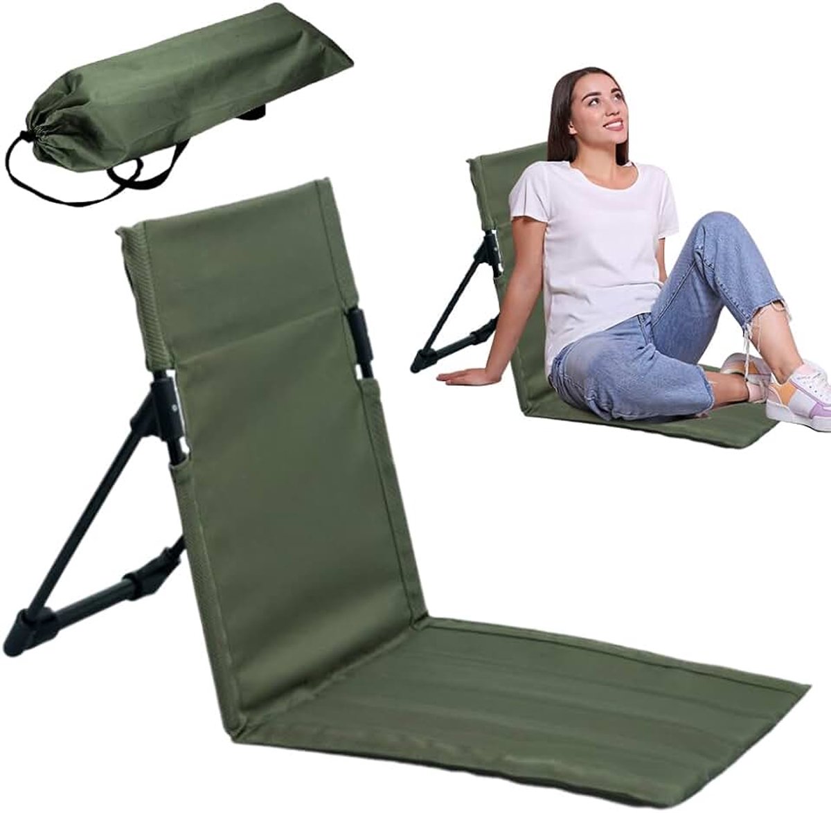 Zitondersteuning voor buiten, strand-klapstoel, strandstoelkussen met rugleuning, opgevouwen zitkussen, bodemstoel opgevouwen zitkussen, strandmat opvouwbaar voor picknicken, vissen, wandelen