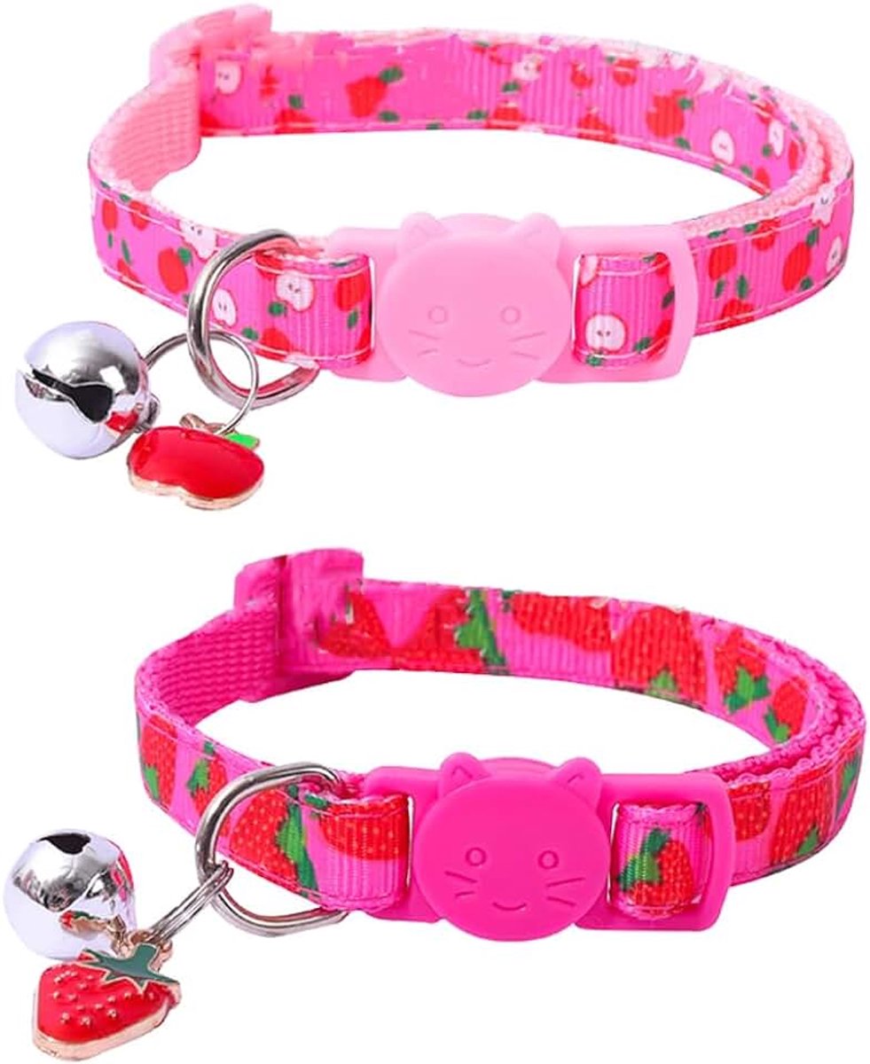 Halsbanden in fruitstijl met belletjes, aardbeien en appel, kattenveiligheidshalsbanden voor jongens en meisjes, kattenhalsbanden