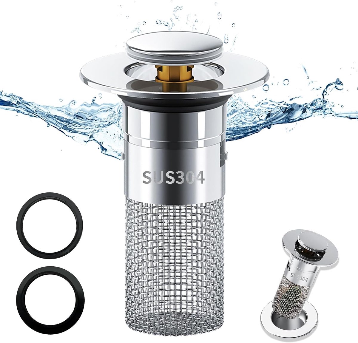 Pop-Up, Universele Pop Up Afvoerstop Wastafel, Badkamer Gootsteen Plug Stopper, Roestvrij Staal Drain Plug, Mesh zak met filtermand, voor wastafel, badkuip, keuken (34-40 mm).