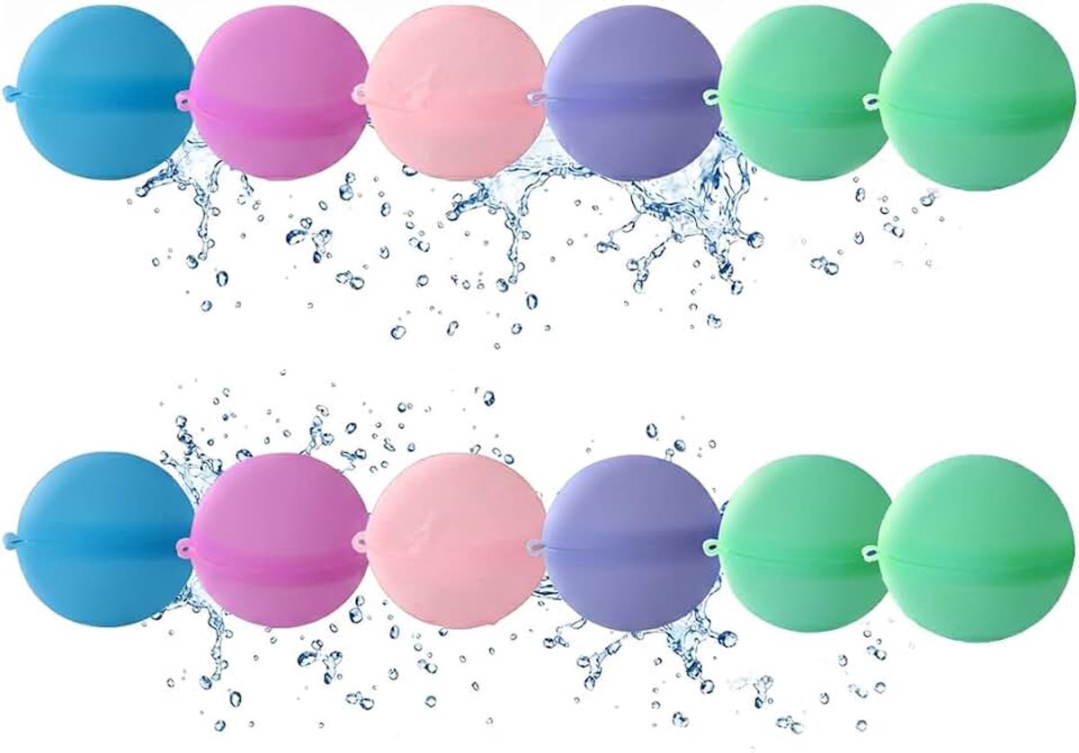 Waterbommen siliconen 12 stuks, herbruikbare waterballen met kliksluiting, voor tuin, zwembad, strand, kinderen, verjaardag, zomer, speelgoed