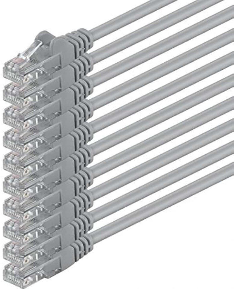 1aTTack.de 5m - grijs - 10 stuks - (verpakking) - CAT.6 CAT6 Ethernet LAN-netwerkkabel 1000 Mbit/s patchkabel