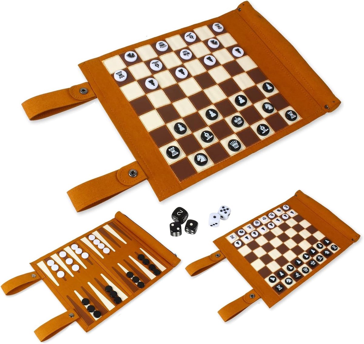 Schaken Backgammon Bordspel Microfiber Draagbare Schaakset PGSLQ-01 (Bruin)