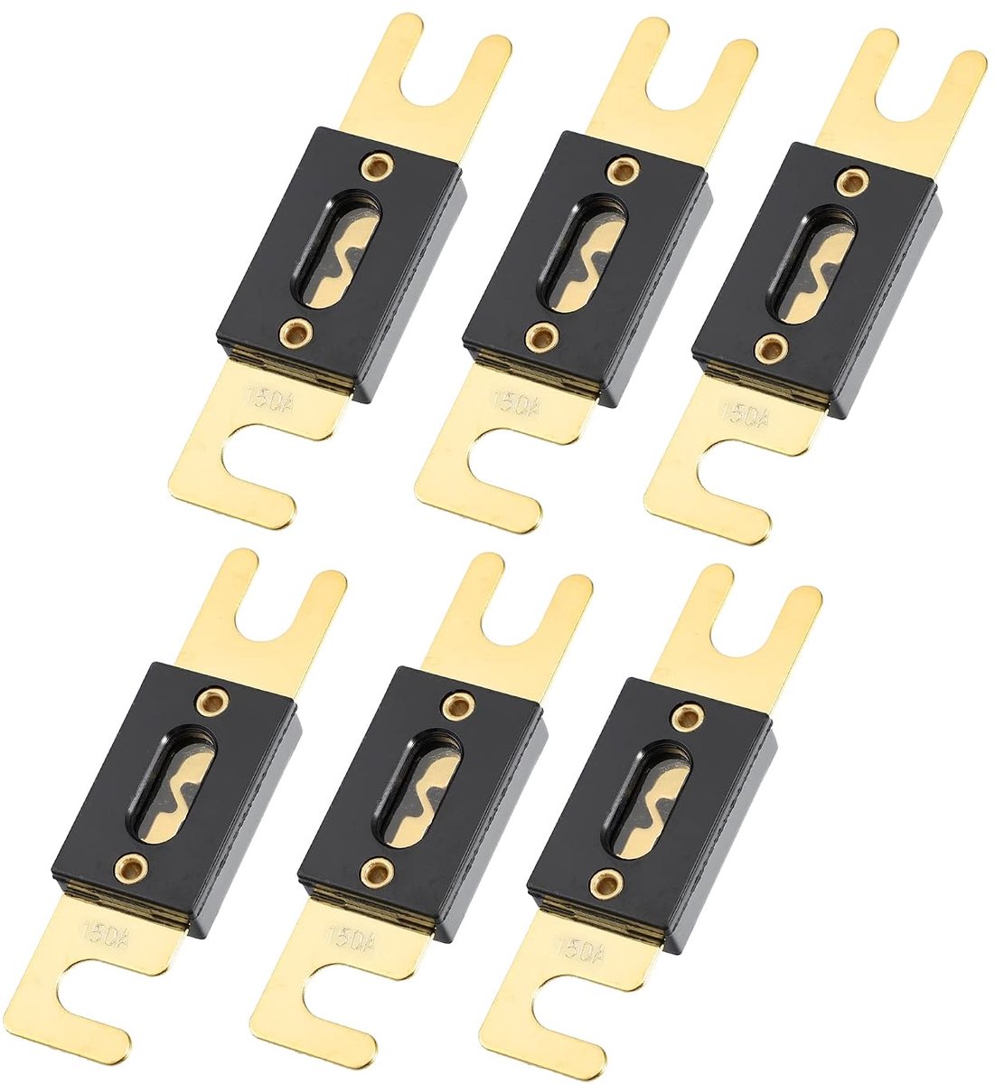 AUTOHAUX 6 stuks 150 A vergulde ANL-zekeringen, universeel geschikt voor omvormers, auto, vrachtwagen