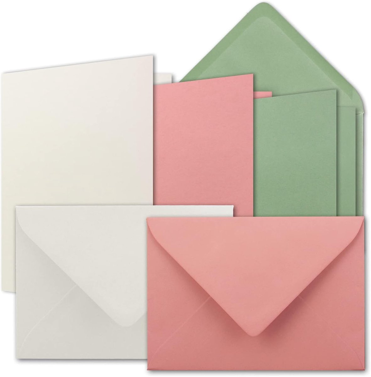 15x kaartenset DIN B6 - natuurlijk wit - oudroze - eucalyptus - vouwkaarten met enveloppen - 3 kleuren - 12 x 17 cm & enveloppen - 12,5 x 17,5 cm
