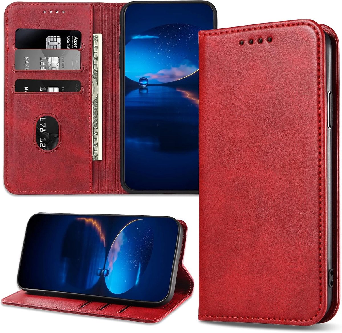 Hoesje voor iPhone 12 Mini, Magnetisch PU-Lederen Kaartenvakken, Magneet Hoesje voor iPhone 12 Mini, Rood