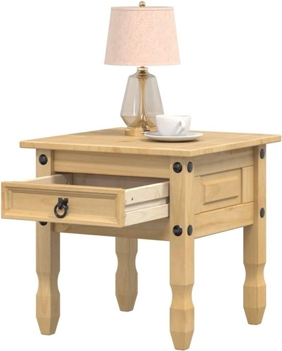 Bijzettafel Grenenhout - Houten Tafel Lade - Woonkamer Decoratie - Massief Hout Met Lade - 50x50x50 cm - Bruin