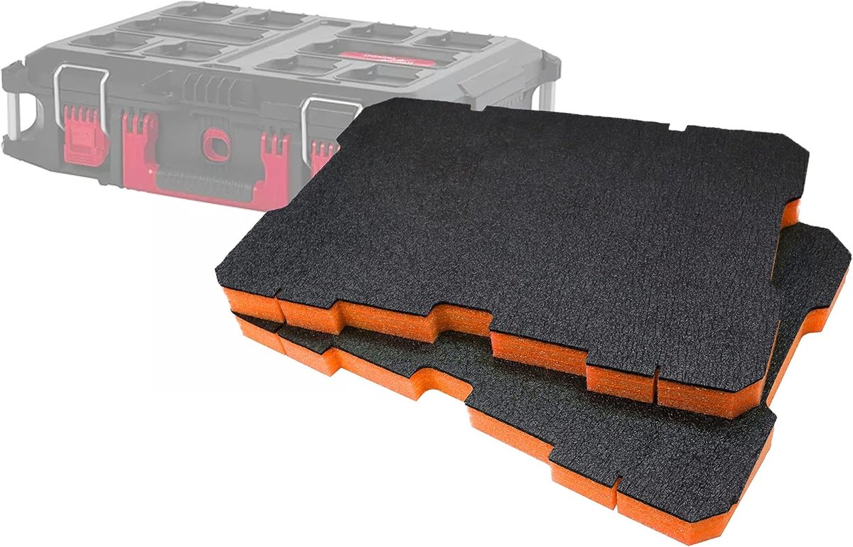 Foam Packout Toolbox Inserts - Past op de Milwaukee Packout Tolbox Box 2 & 3 [Oranje 30 mm Twin Pack] Easy Peel Foam voor Milwaukee Packout System | Power Tool Opslag & Toolbox Organizer