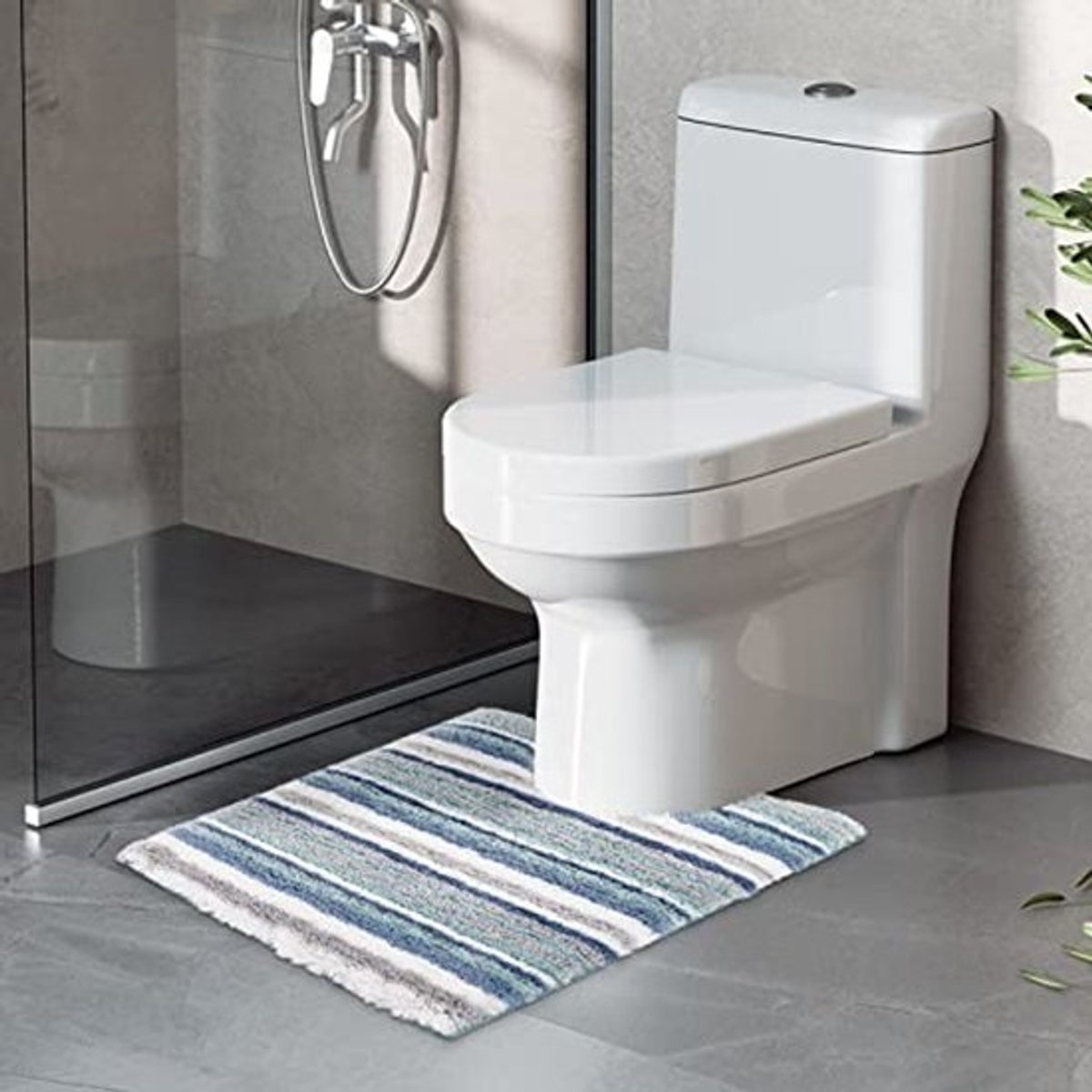 Absorberend U-vorm Toiletkleed - Antislip Badmat van Microvezel, Zacht en Dikker Pluche (51 x 61 cm, Blauw)