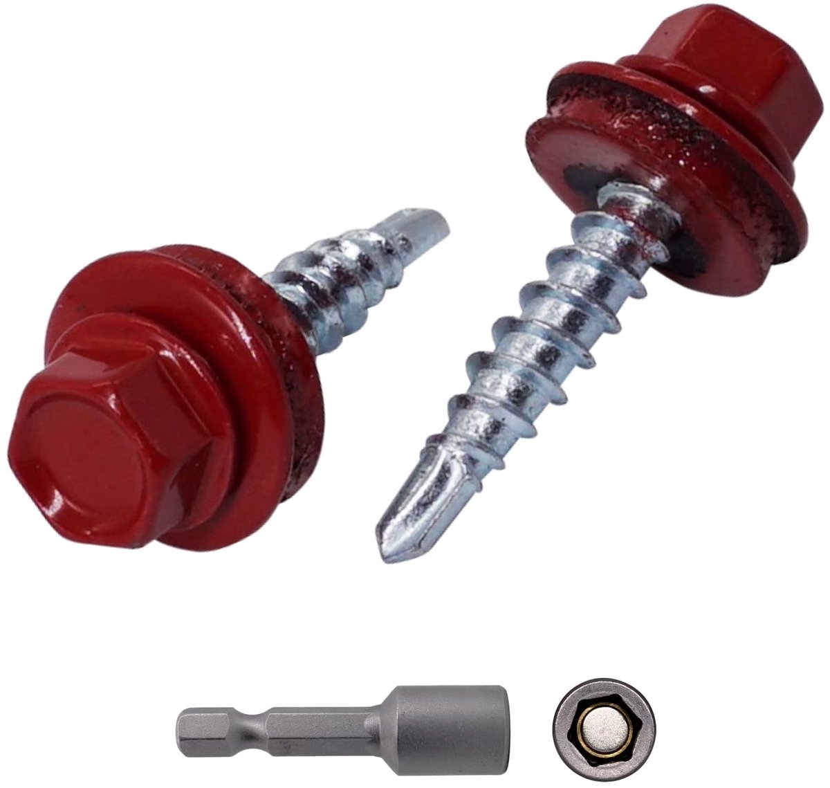 (Pack van 250 stuks) Metalen dakschroeven, 4,8 x 25 mm geschilderde zelfborende schroeven met EPDM-ringen, plaatwerk zeskantschroef (250, bruin rood RAL 3011)