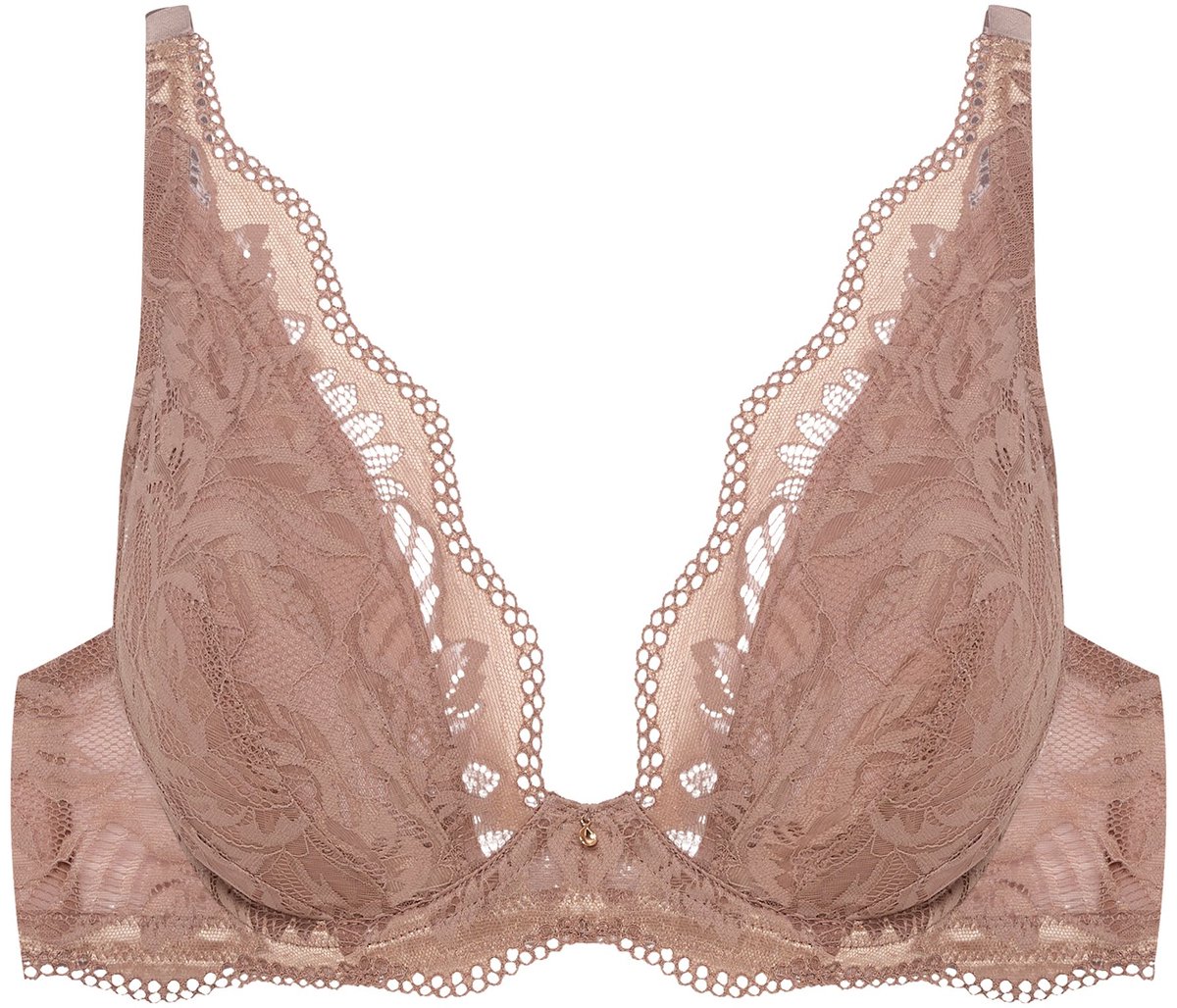 ESOTIQ Kavi - Zachte Beha - Beige - Bloemenkant - Sluiting met 2 Haakjes
