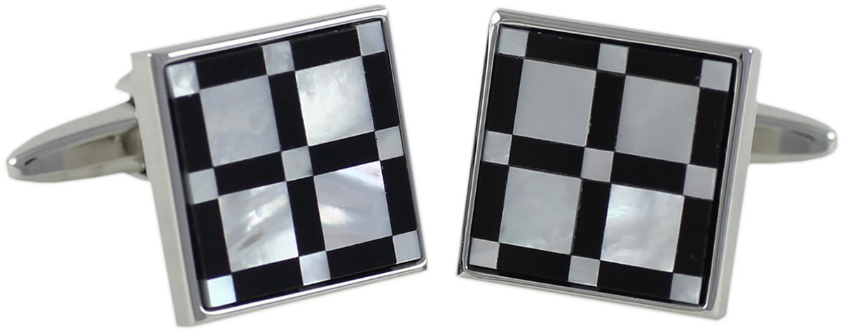 LINDENMANN heren manchetknopen Onyx/parelmoer - zilverkleurig