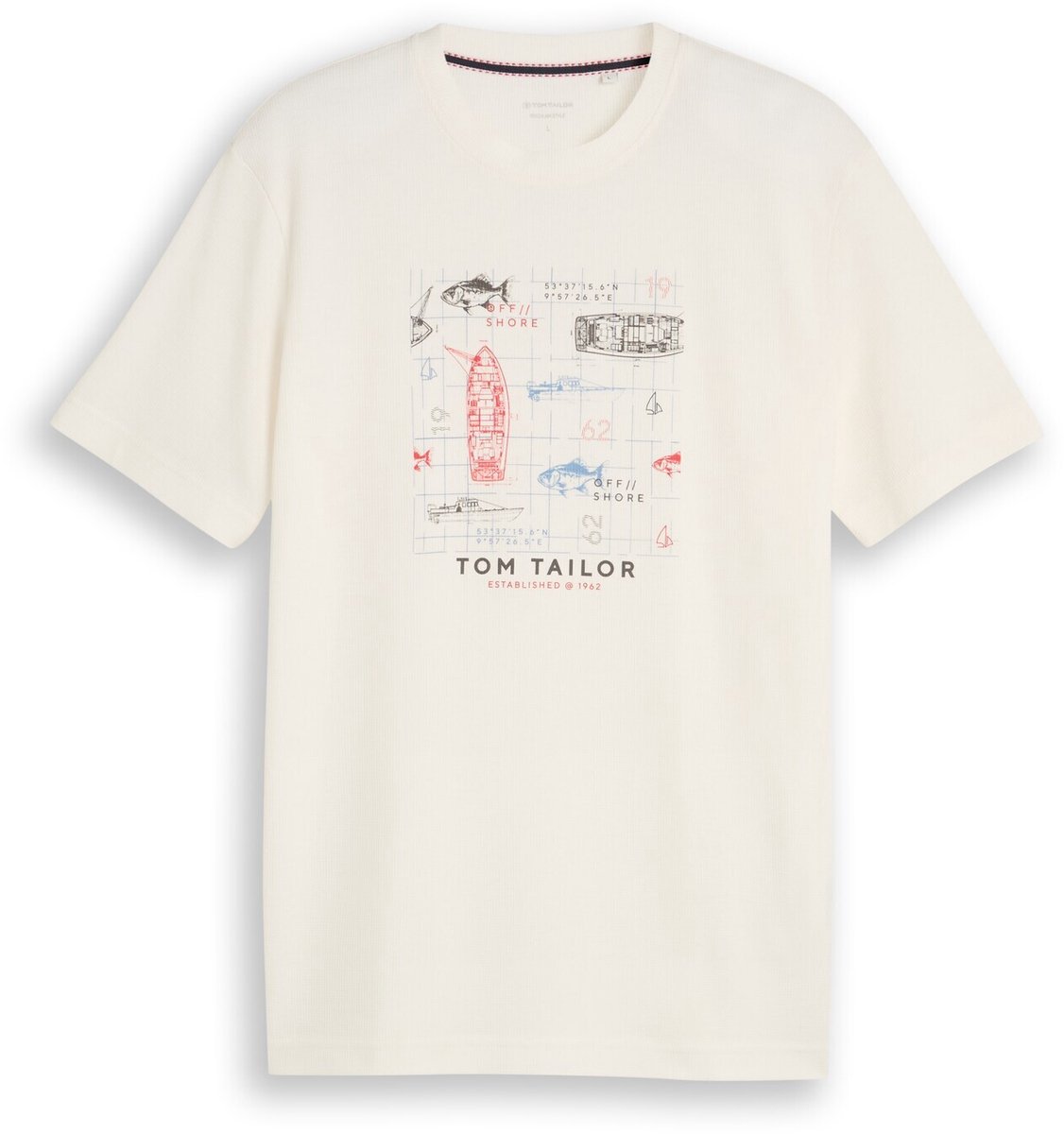 Tom Tailor - T-shirt met wafelstructuur - Maat XXL - Gardenia White