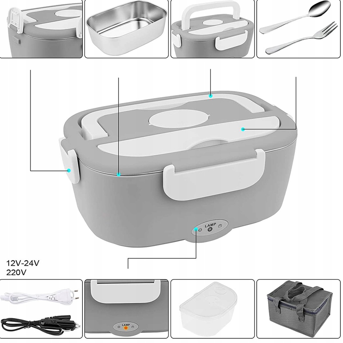 Elektrische Lunchbox - Verwarmde Bento Box - Thermos Lunchbox - Autolunchbox Elektrisch - 1,5L - RVS Binnenbak - Lekvrij - 12V/24V/220V - met Isolatietas & Bestek - Draagbare Broodtrommel - Voor Auto & Thuis & Kantoor — cadeau in Kookcadeaus - foto 8
