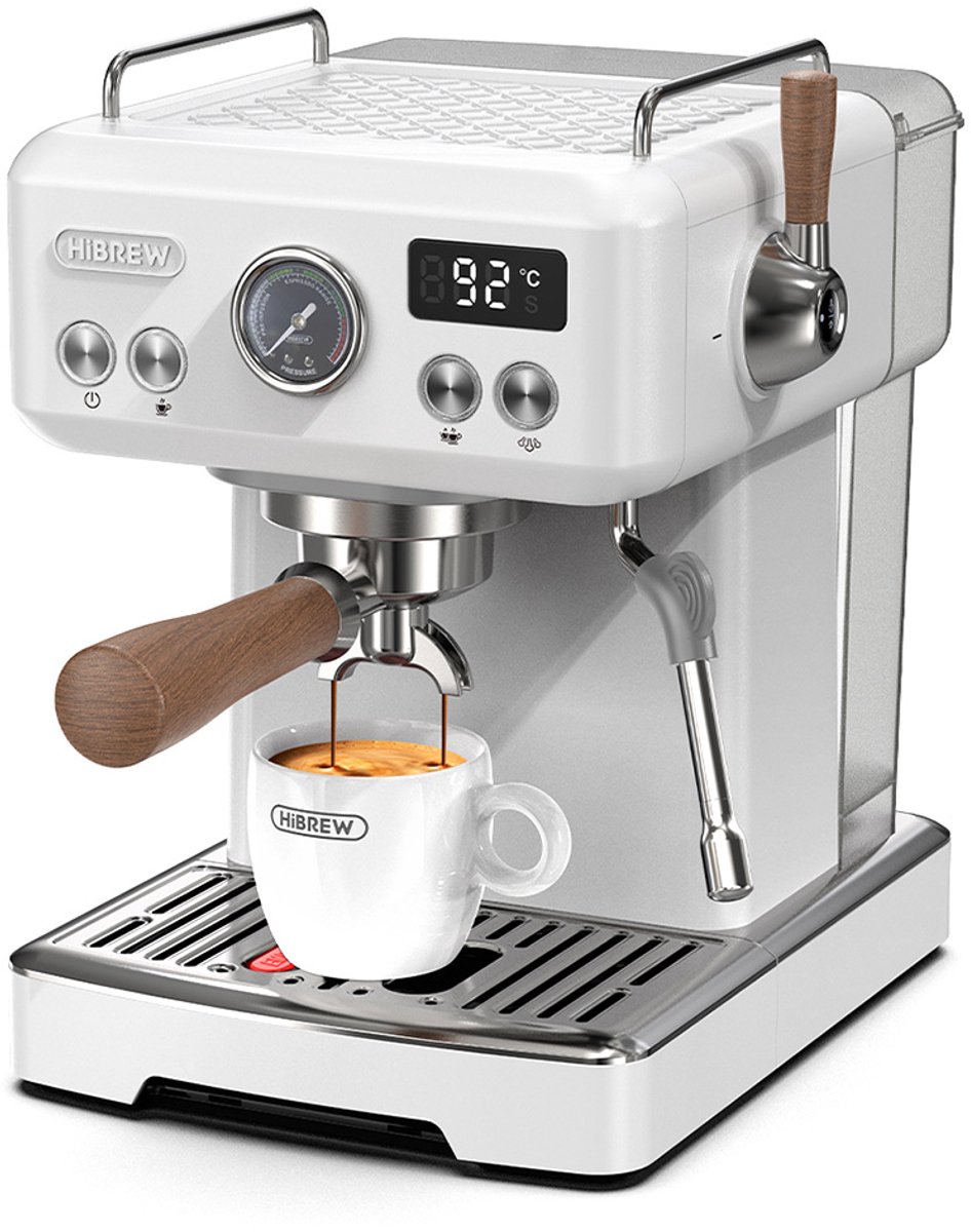 HIBREW H10Plus espressomachine, halfautomatisch koffiezetapparaat van 20 bar, snelle verwarming, temperatuurregeling, stoomopschuimer voor cappuccino latte, compact roestvrij staal