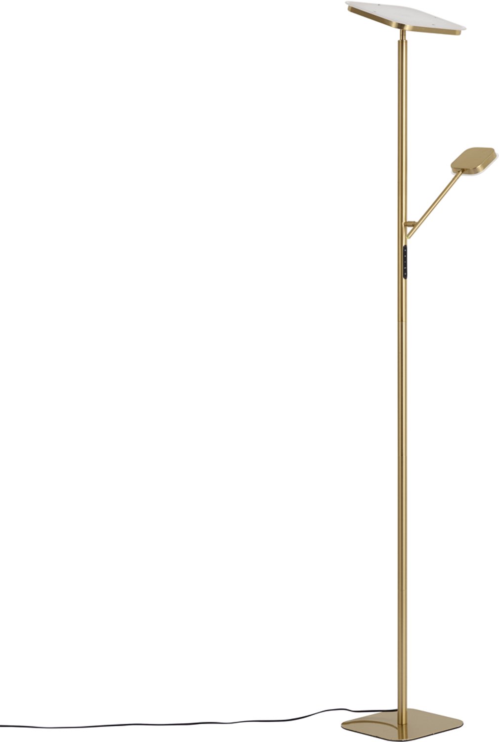 Qazqa led moderne vloerlamp - Divana - messing, incl. 30W geintegreerde led, 3000K - 6500K, dimbaar, 2-lichts, 190cm, ideaal als home-office, kantoor