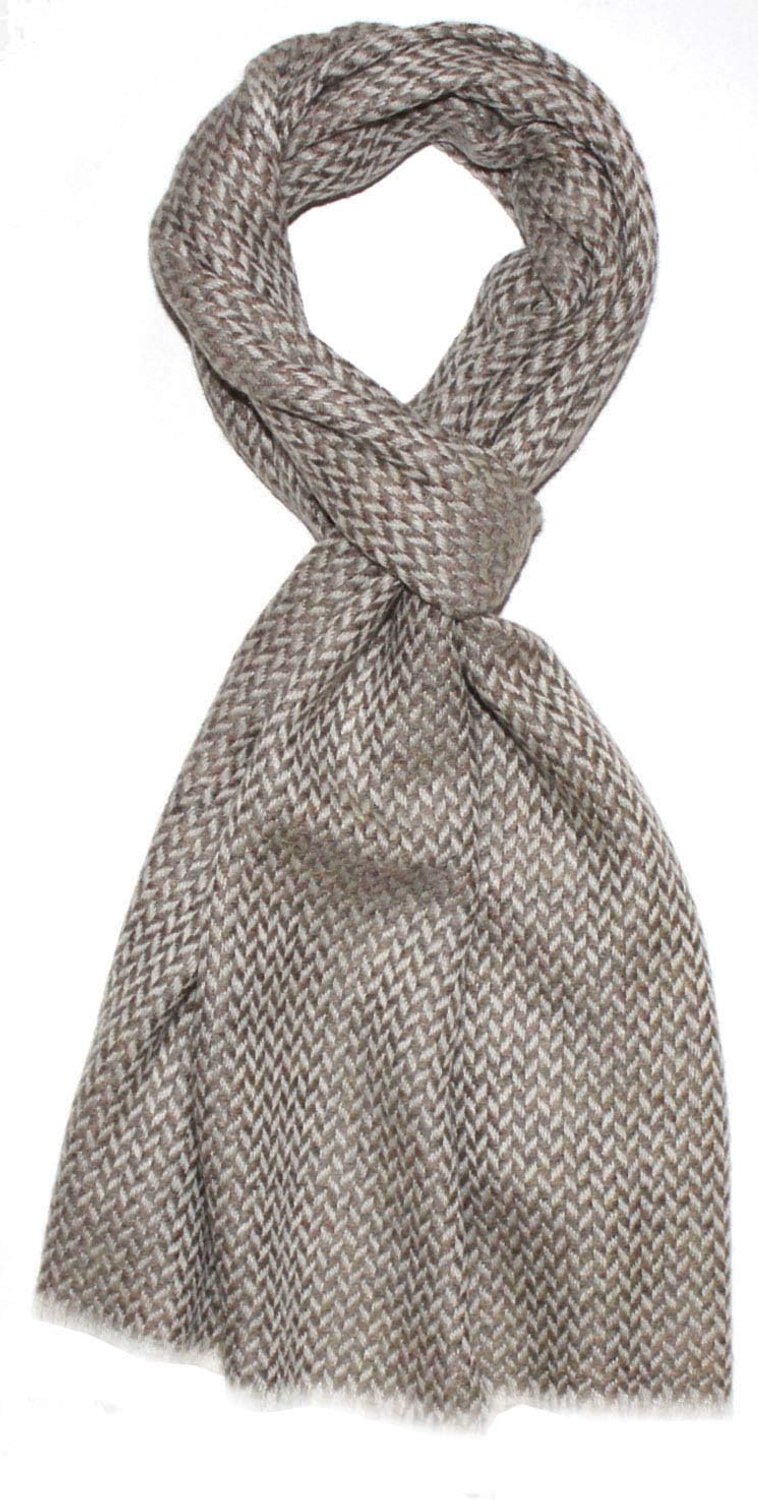 Luxe Cashmere Sjaal Heren - 100% Wol, Visgraatpatroon, Bruin