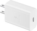Witte Samsung 15W snellader met Amerikaanse stekker en USB-C poort.