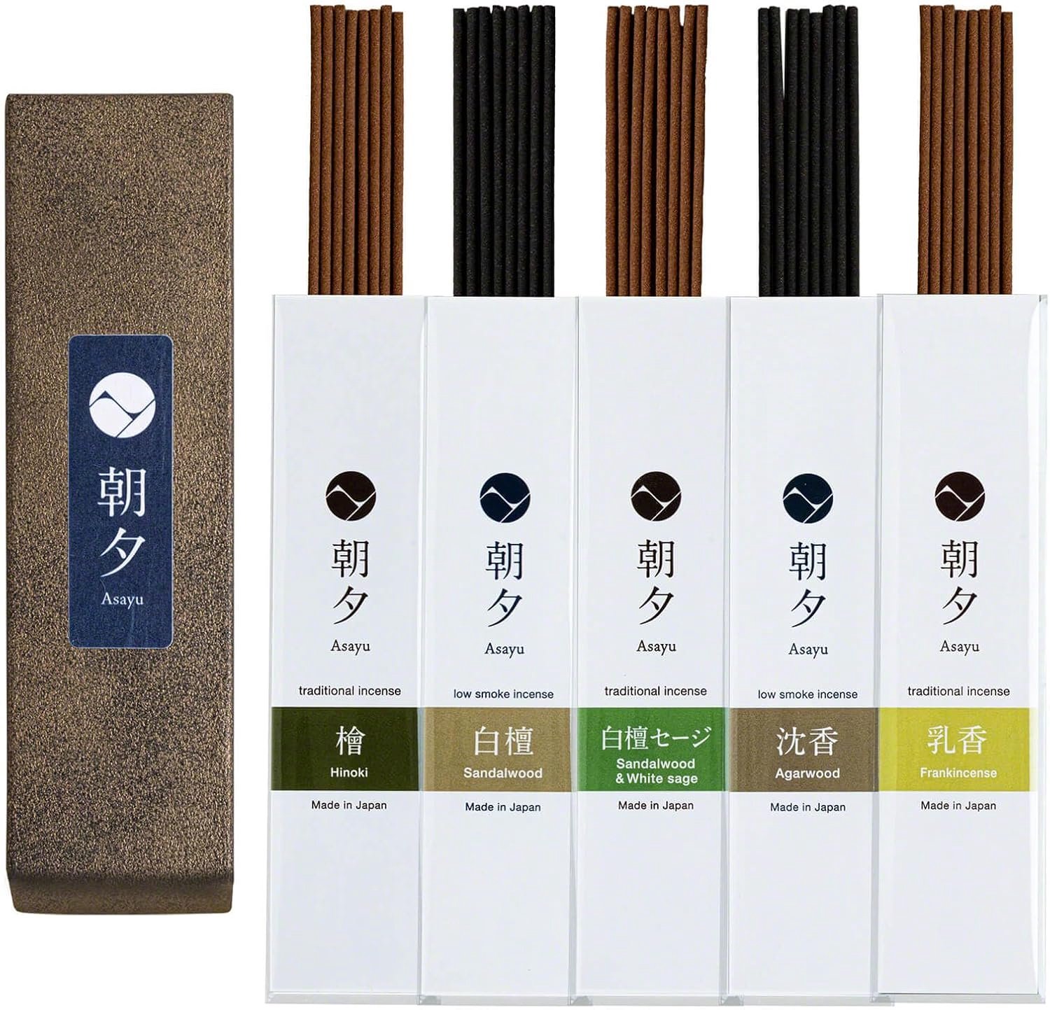 Asayu Japan Incense Sample Pack: 5 Natuurlijke Geuren, 20g, 100% Japans